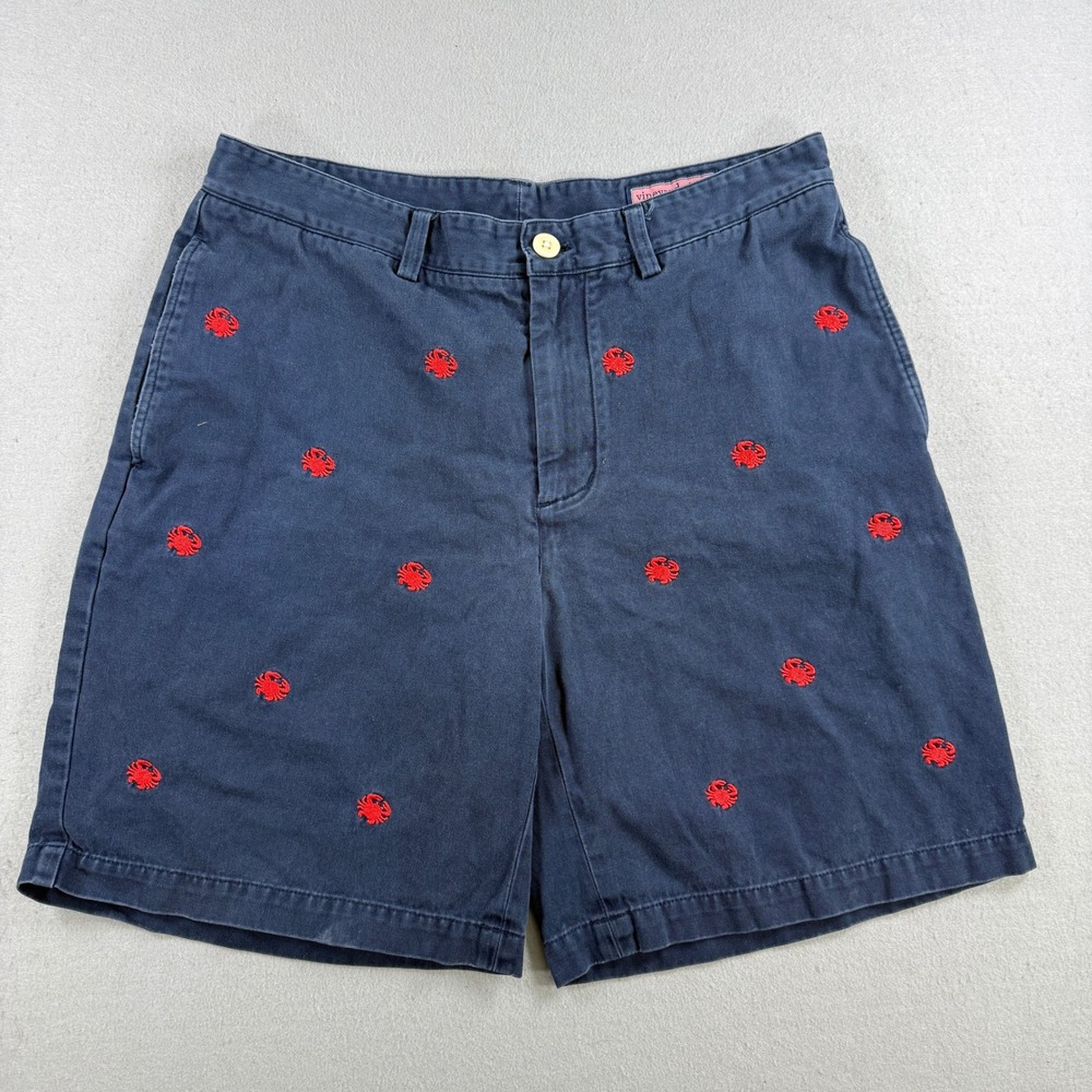 Vineyard Vines Club Shorts Men's 33 Navy Red Crab Embroided Chino Preppy - Picture 1 of 7